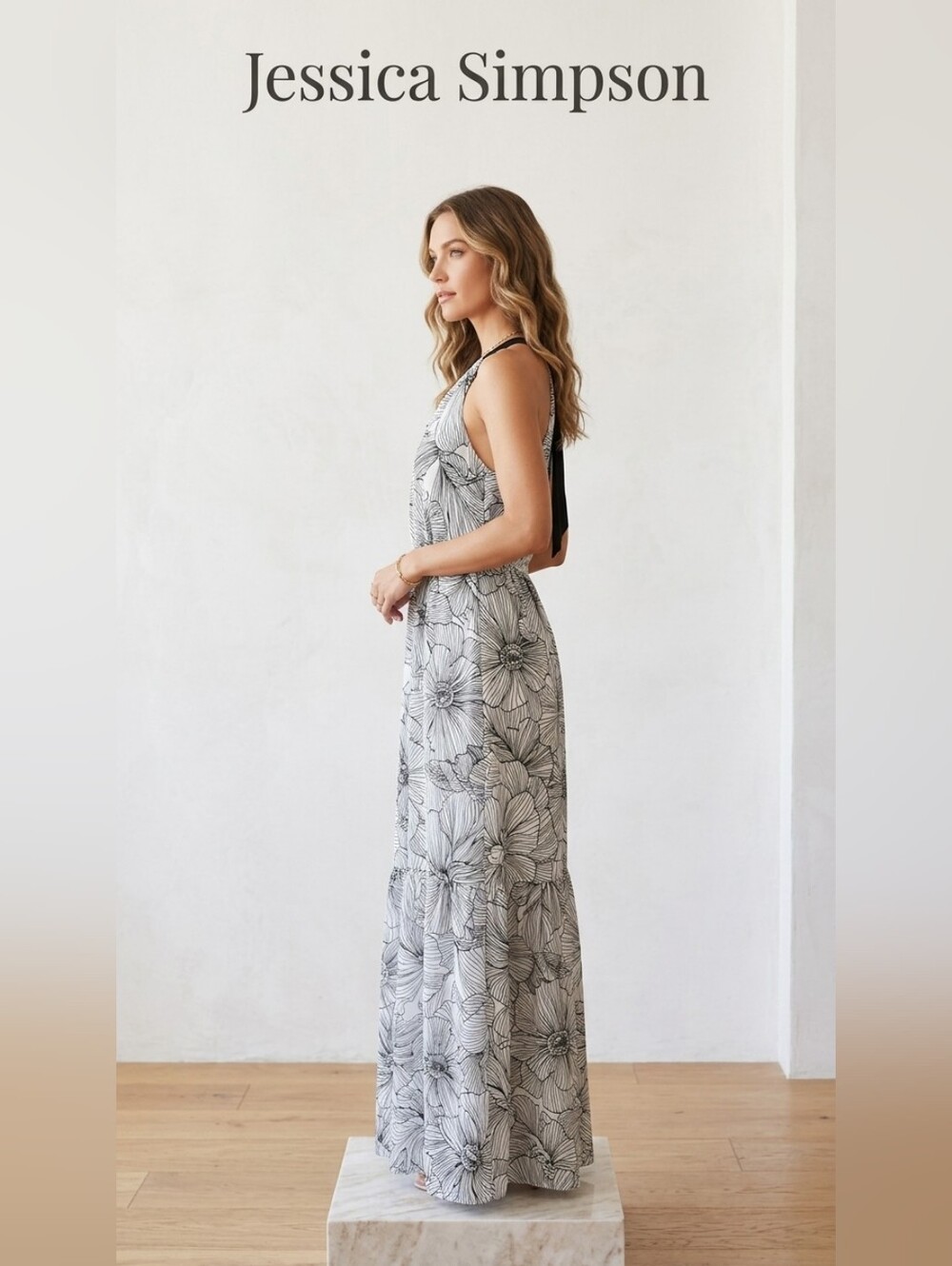 Jessica Simpson Black & White Floral Maxi Dress
